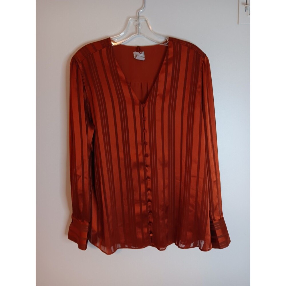 Chicos Copper Color Blouse Top Stripes Sz 2 Womens Large